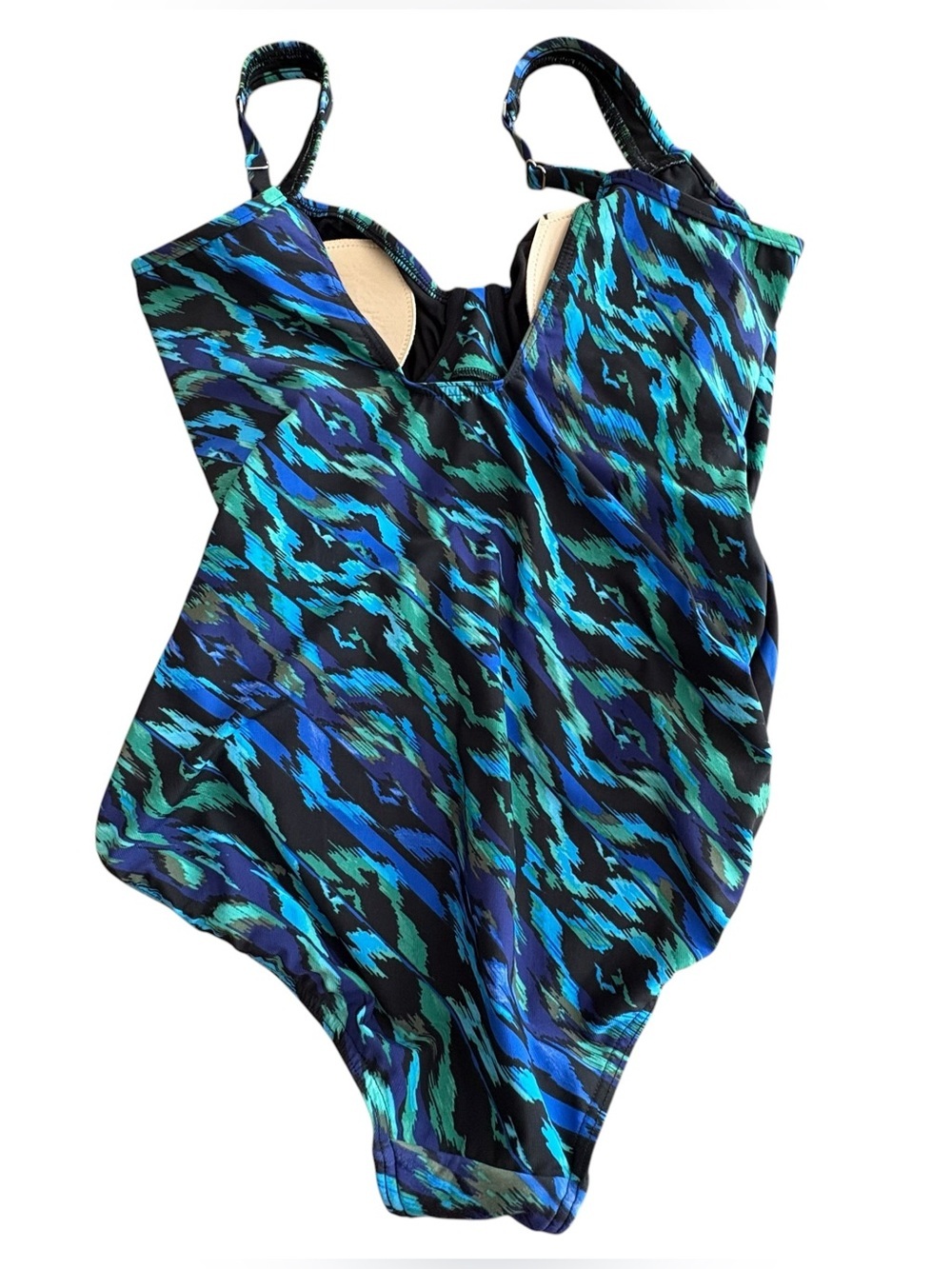 Miraclesuit Plus Size 16 Blue Green Black Abstract One-Piece Swimsuit - Picture 2 of 8